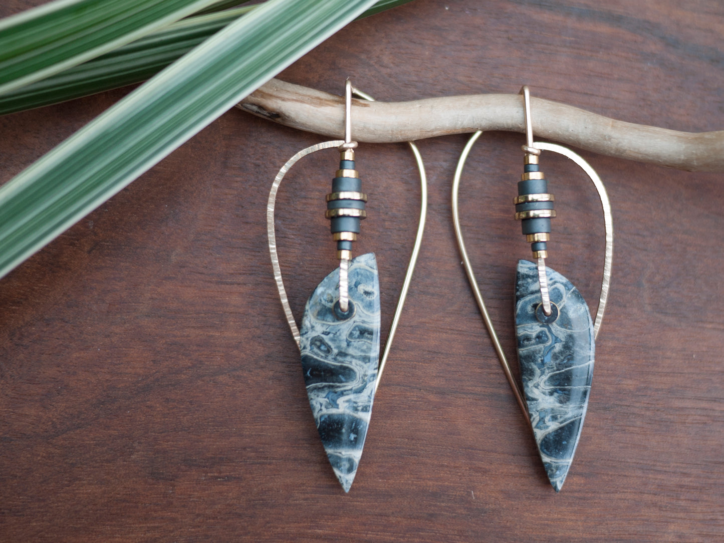 Sculptural Petrified Palm Wood Dangle Earrings