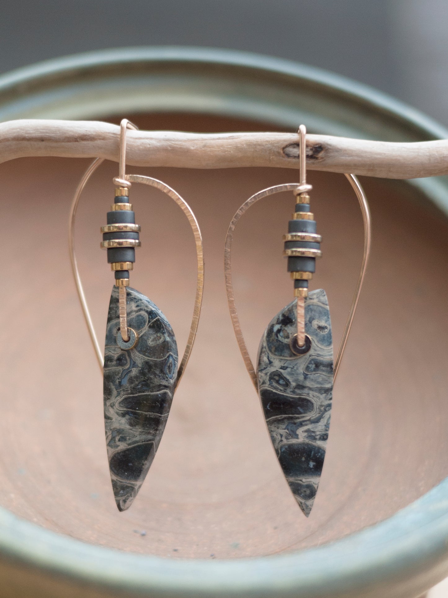 Sculptural Petrified Palm Wood Dangle Earrings