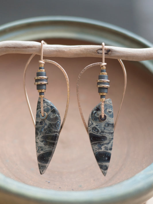 Sculptural Petrified Palm Wood  Dangle Earrings