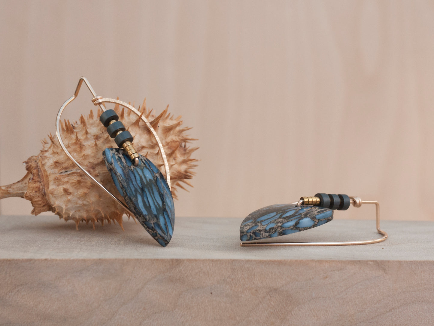 Sculptural Petrified Palm Wood Dangle Earrings-Short Version