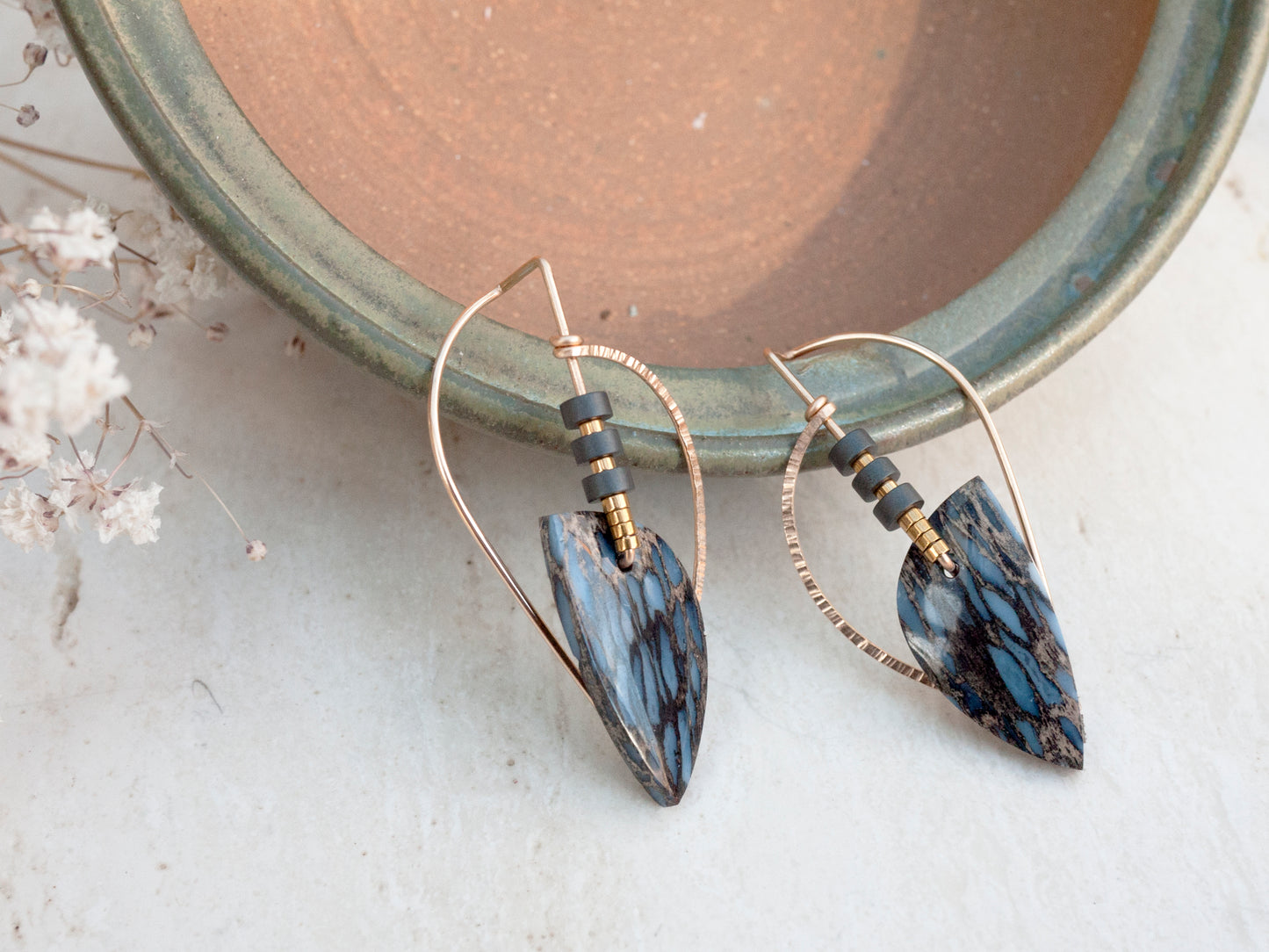 Sculptural Petrified Palm Wood Dangle Earrings-Short Version
