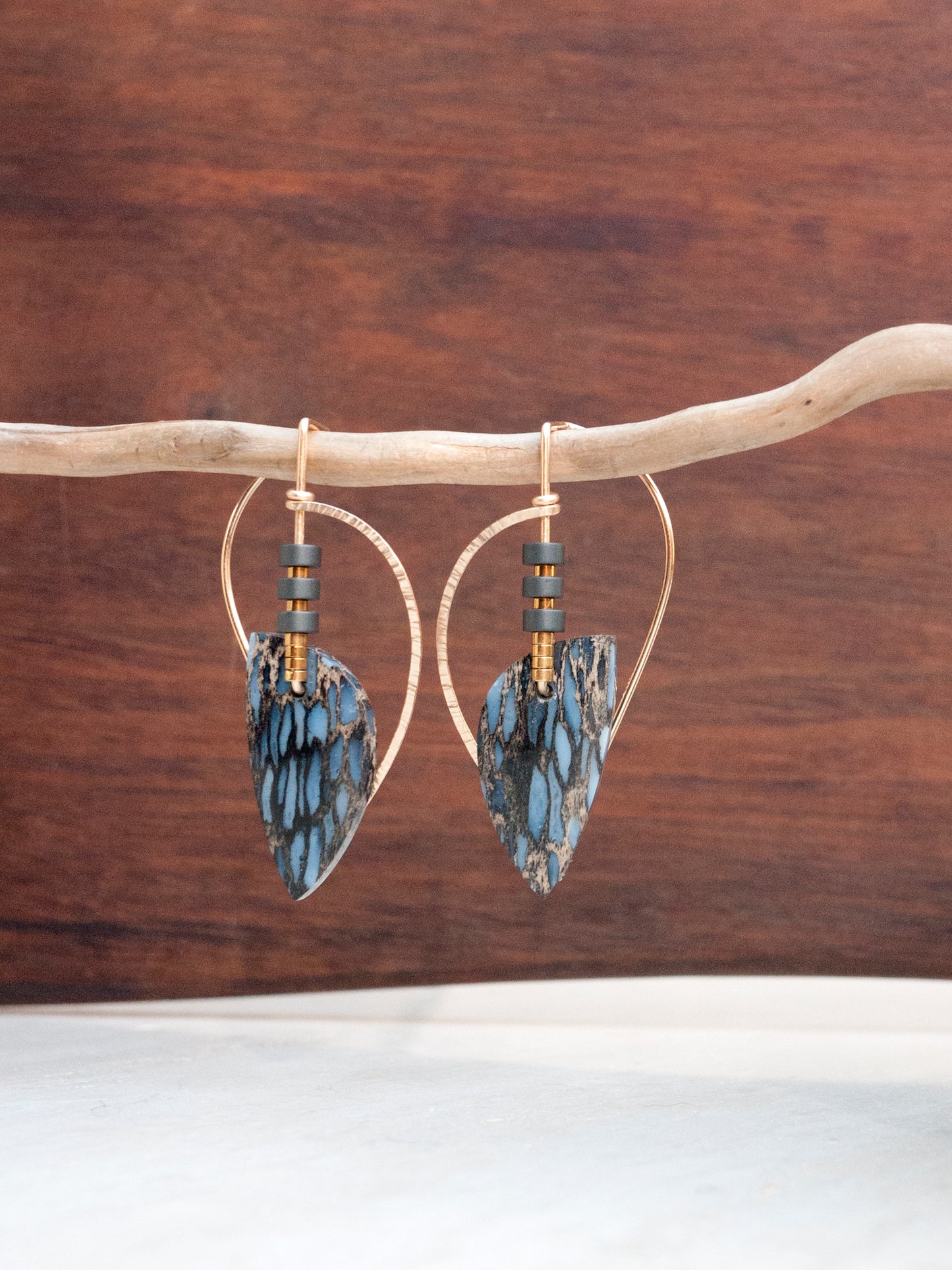 Sculptural Petrified Palm Wood Dangle Earrings-Short Version