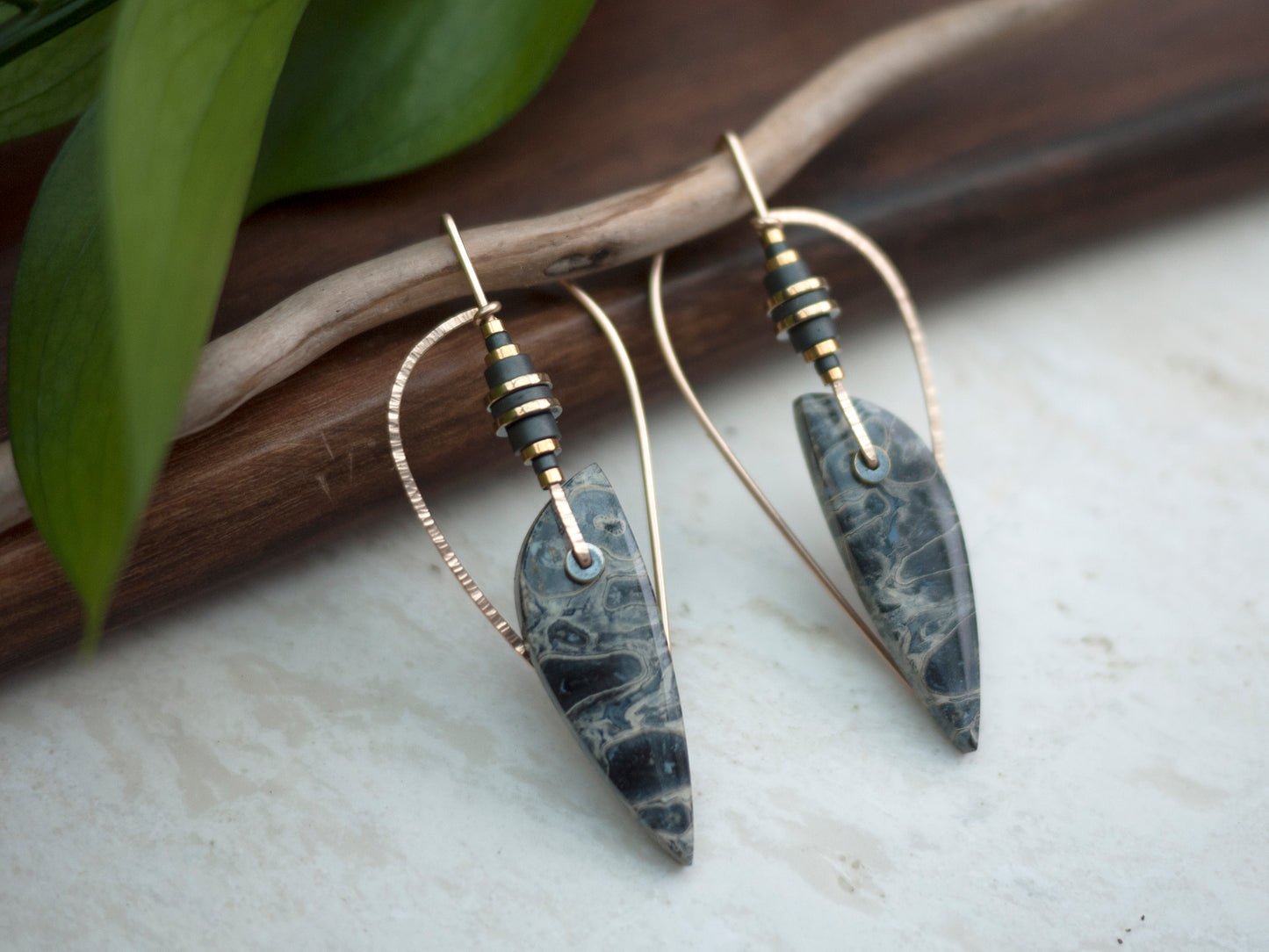 Sculptural Petrified Palm Wood Dangle Earrings