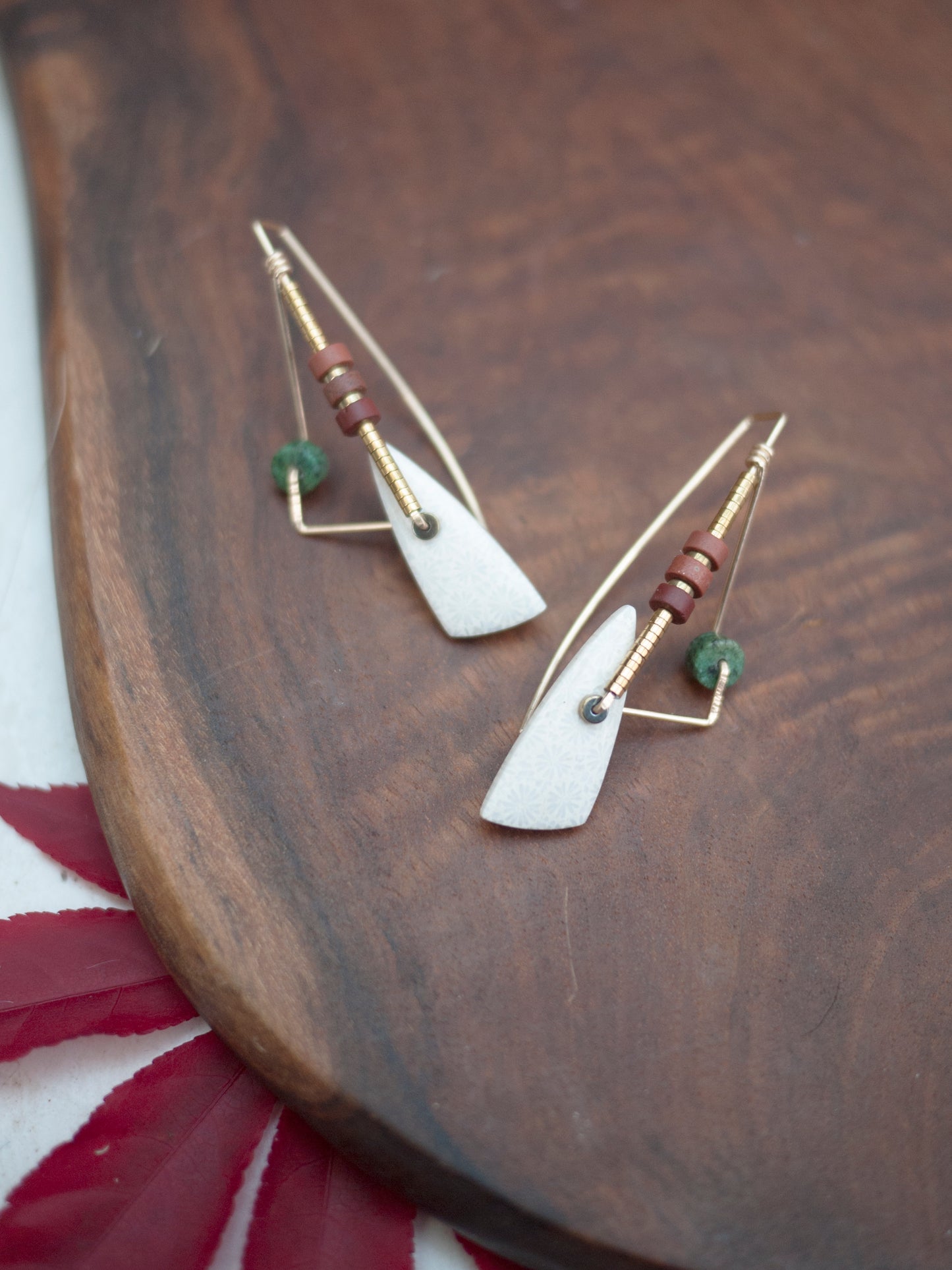 Angular White Fossil Coral Earrings