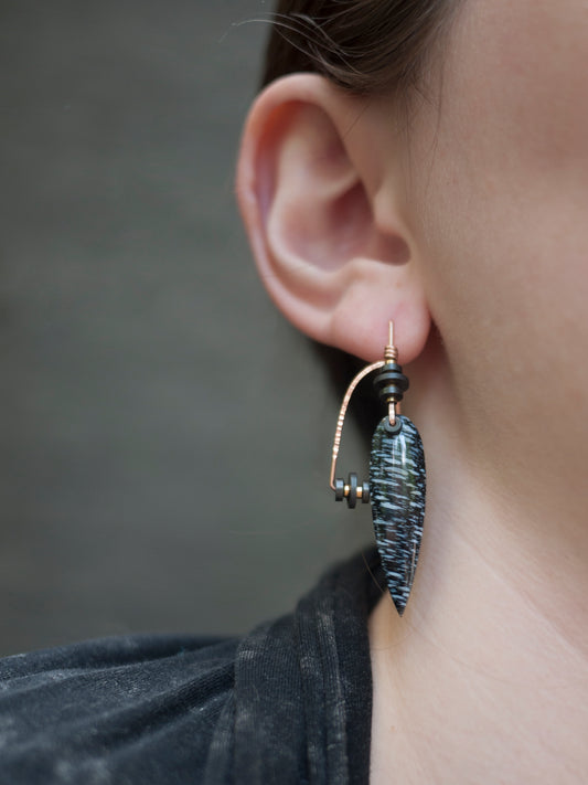 Art Deco Inspired Petrified Palm Wood Earrings