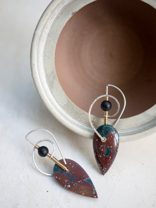 Sculptural Bloodstone Spiral Earrings
