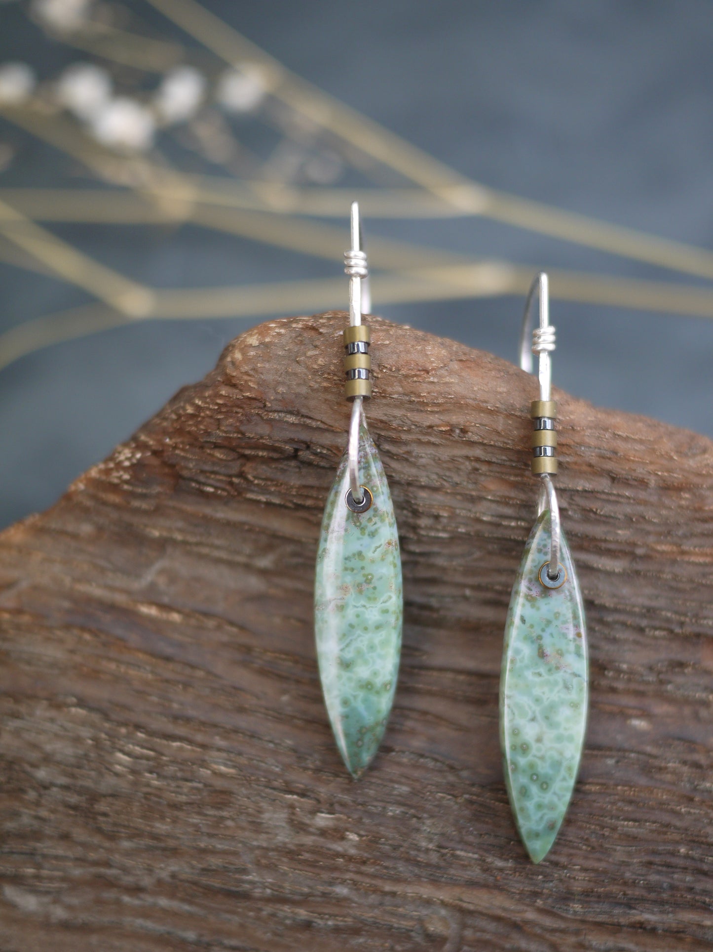 Blue Ocean Jasper Marquee Drop Earrings