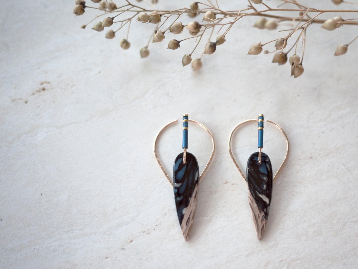 Fancy Petrified Palm Wood Ear Jackets