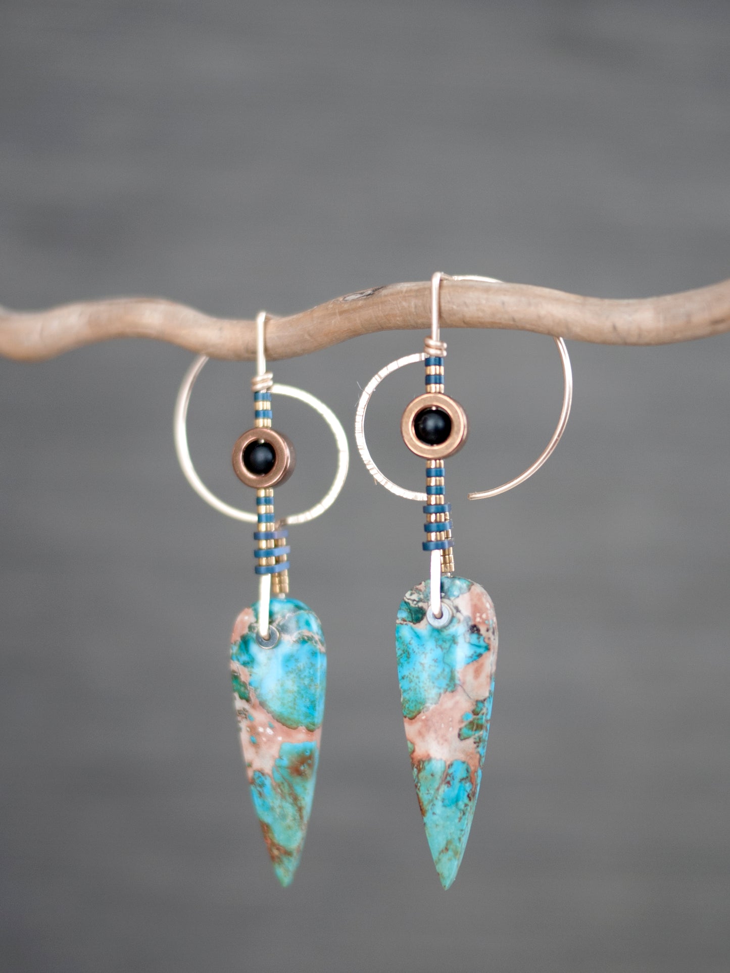 Blue Sea Sediment Jasper Sculptural Drop Earrings