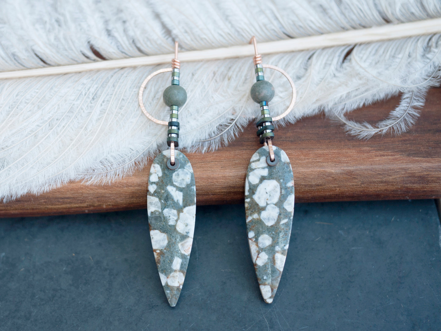 Sculptural Brecciated Jasper Spear Earrings