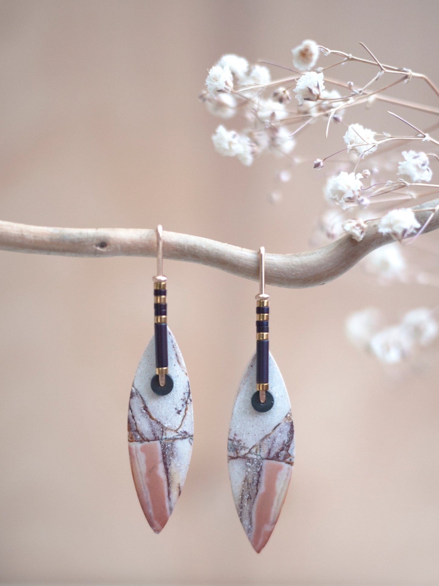 Marquise Shaped Brecciated Jasper Earrings