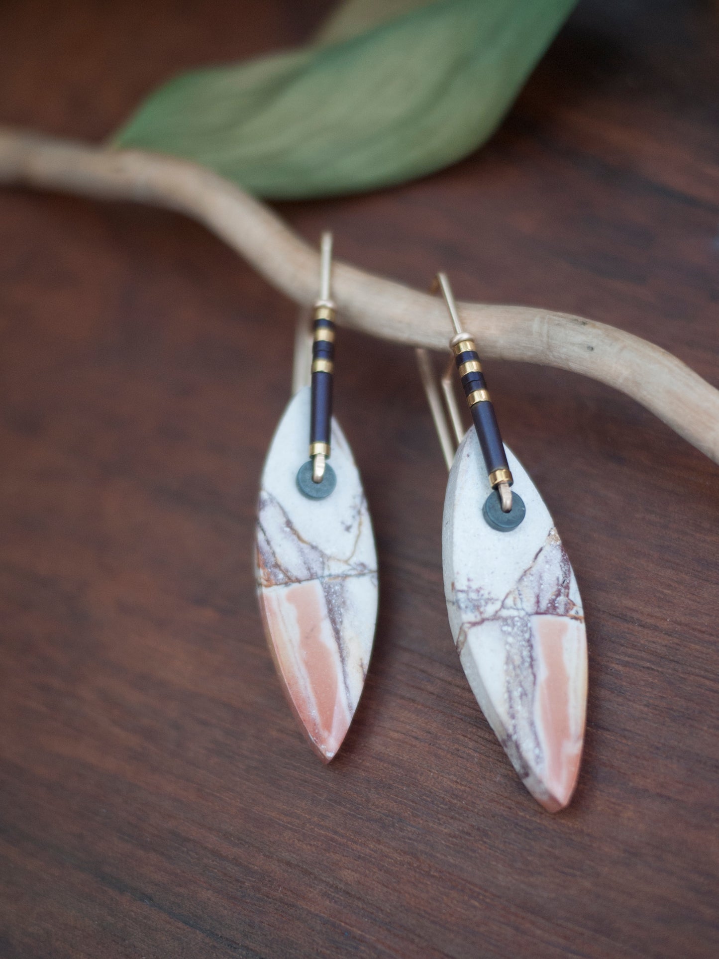 Marquise Shaped Brecciated Jasper Earrings