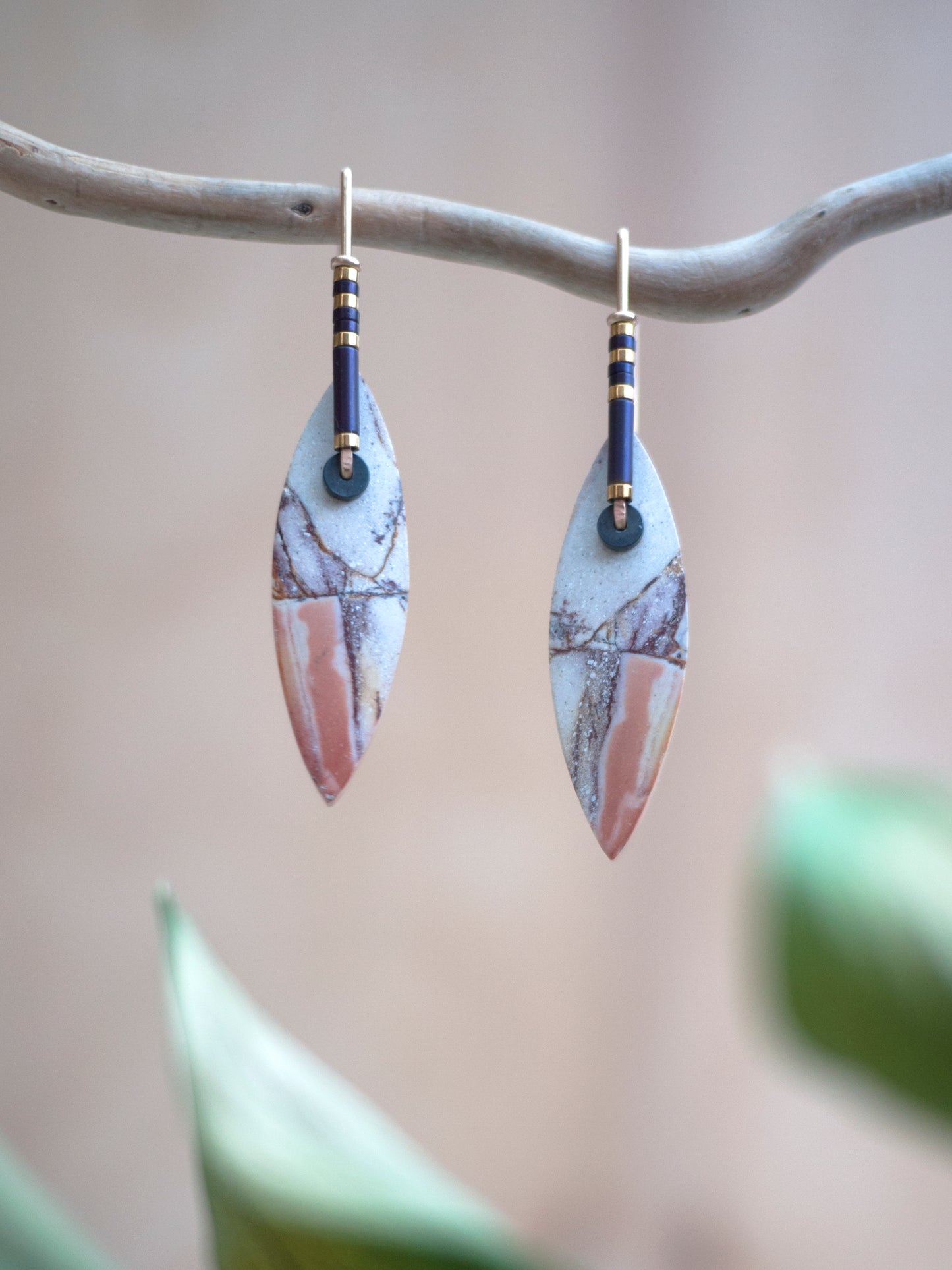 Marquise Shaped Brecciated Jasper Earrings