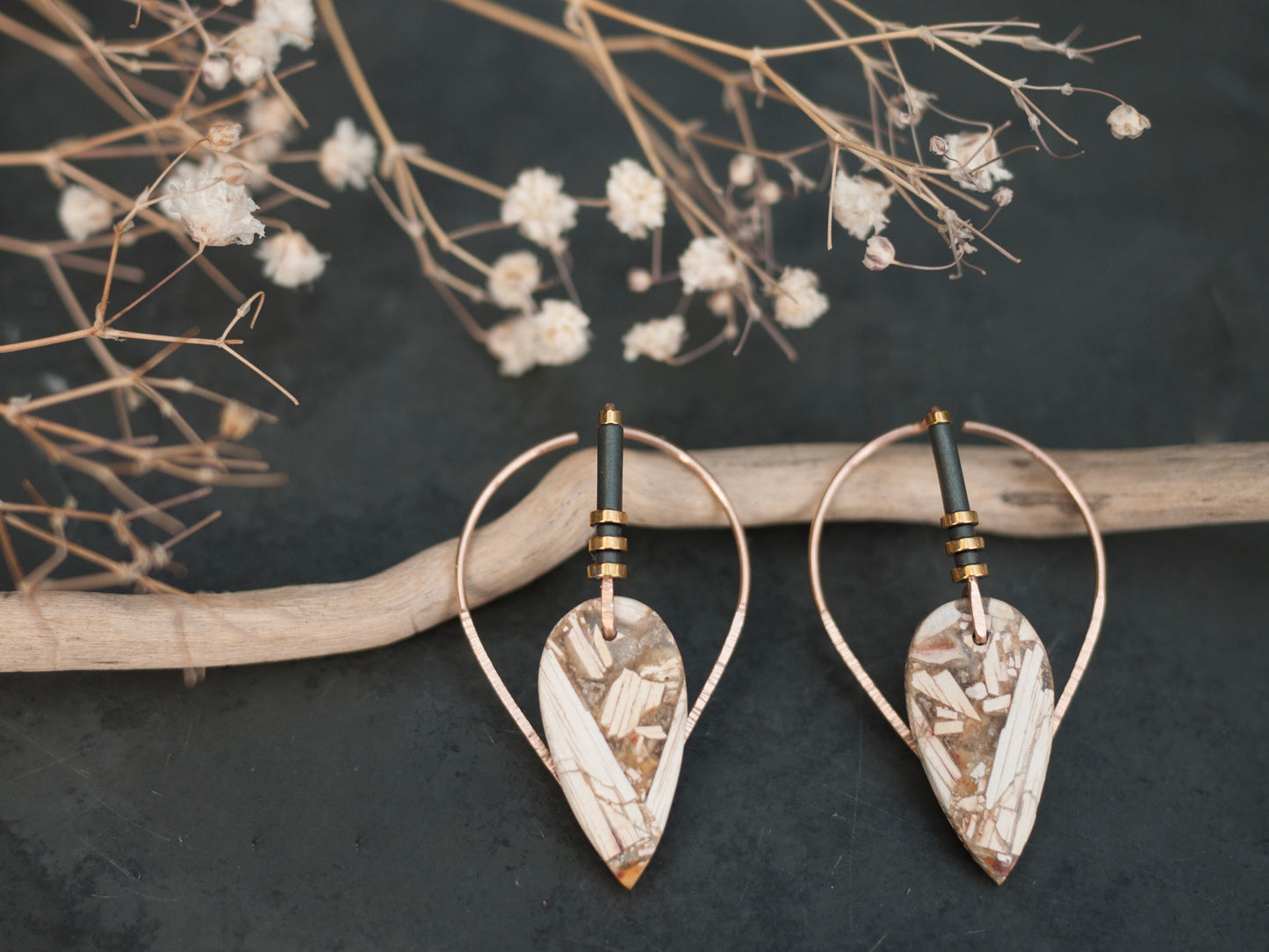Fancy Brecciated Jasper Ear Jackets