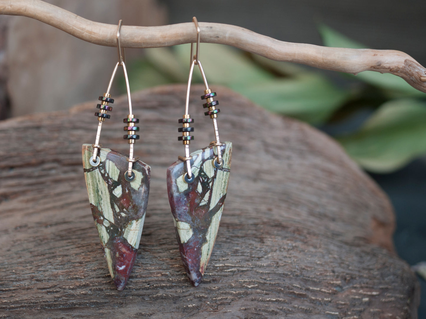 Asymmetrical Brecciated Jasper Spear Dangle Earrings
