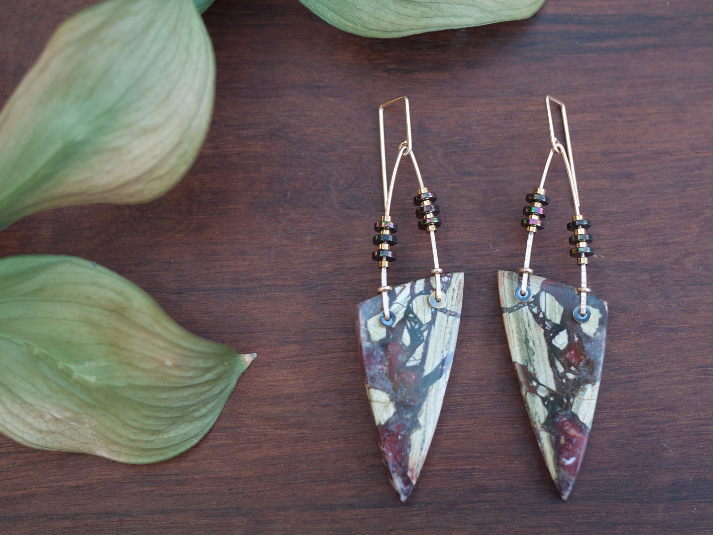 Asymmetrical Brecciated Jasper Spear Dangle Earrings