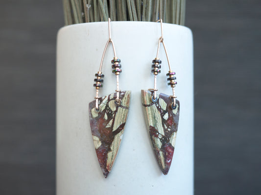 Asymmetrical Brecciated Jasper Spear Dangle Earrings