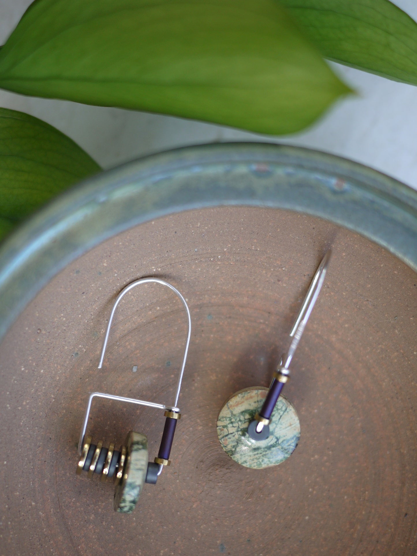 Brecciated Jasper Circle Arch Earrings