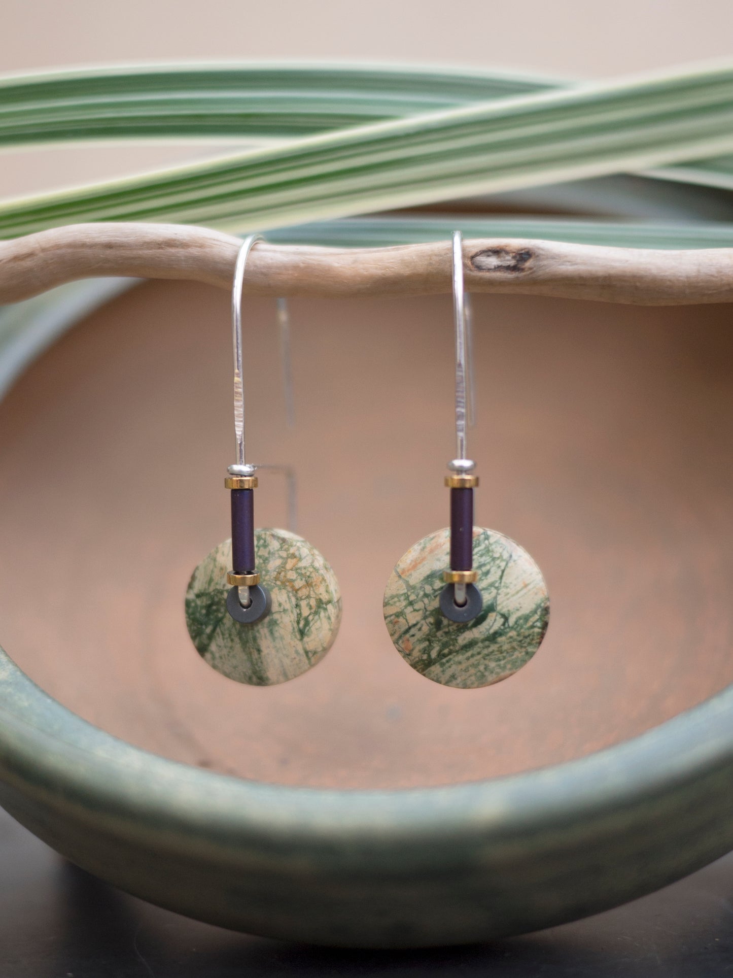 Brecciated Jasper Circle Arch Earrings
