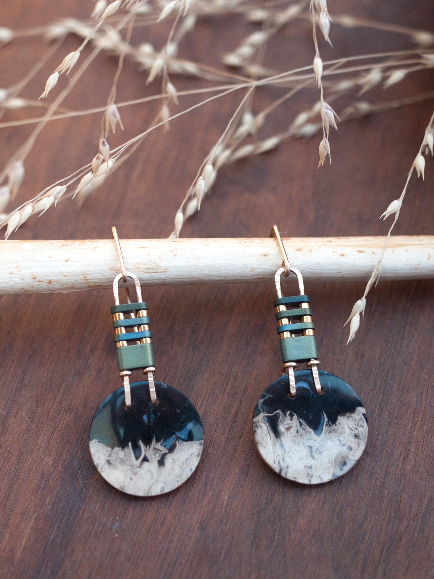 Petrified PalmRoot Circle Earrings