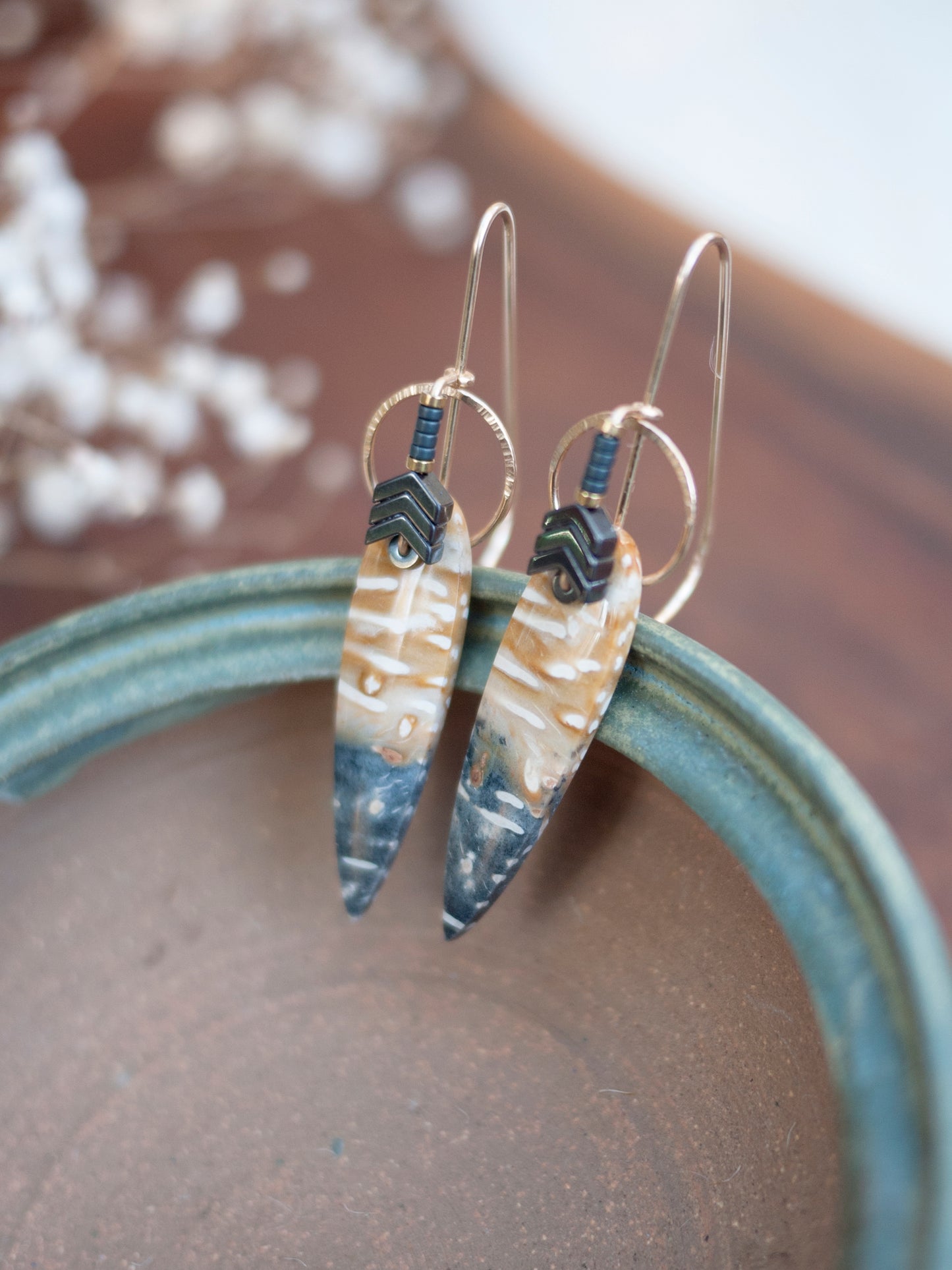 Petrified Palmwood Circle Drop Earrings