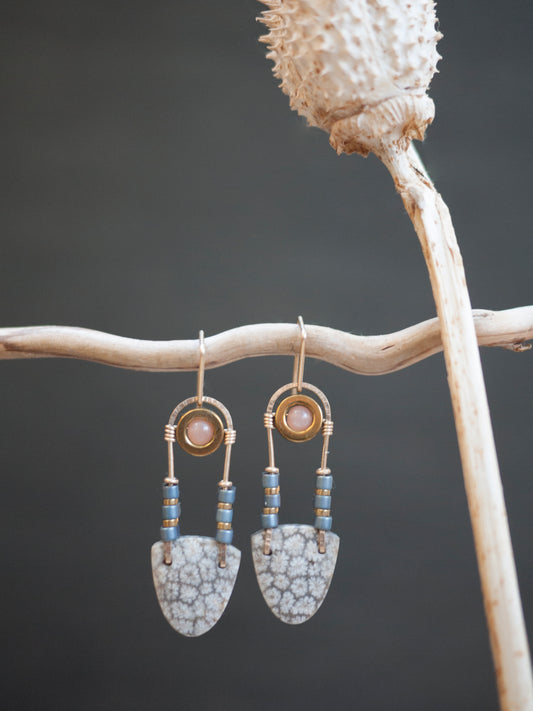 Fossil Coral and Sunstone Dangle Earrings