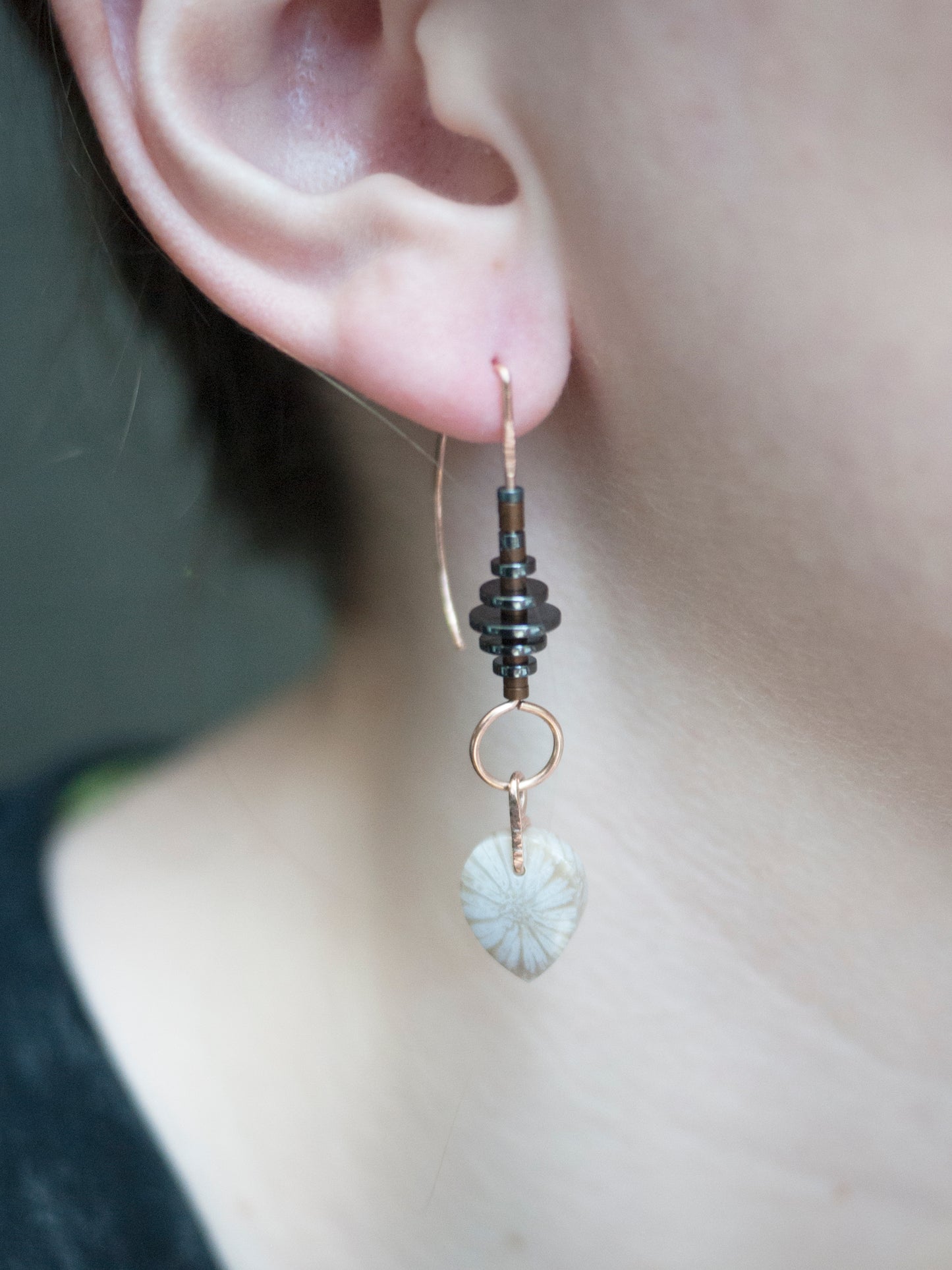 Dainty Fossil Coral Drop Earrings