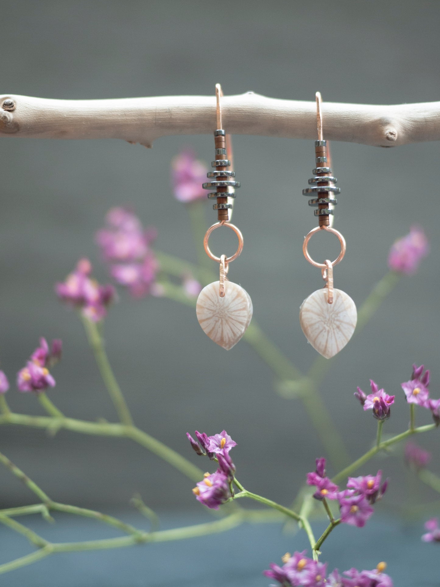 Dainty Fossil Coral Drop Earrings