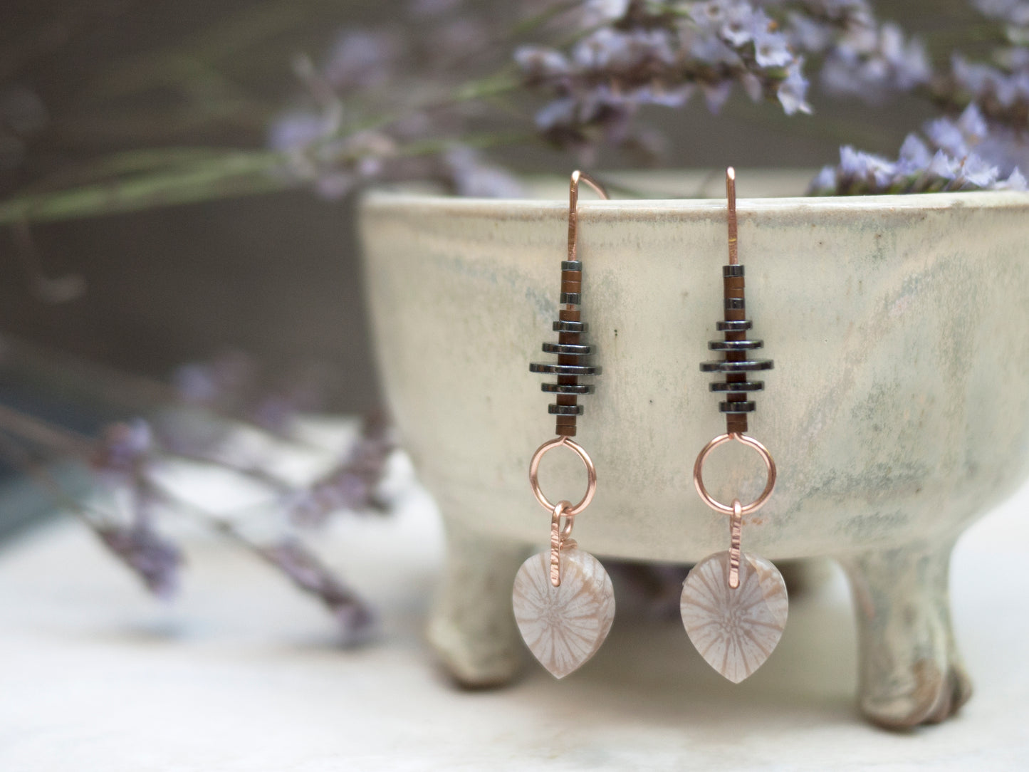 Dainty Fossil Coral Drop Earrings