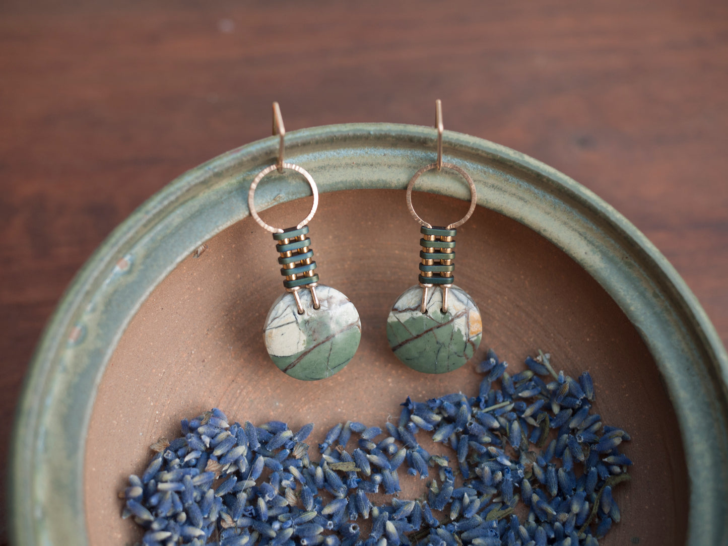 Green Forest Jasper Circle Earrings