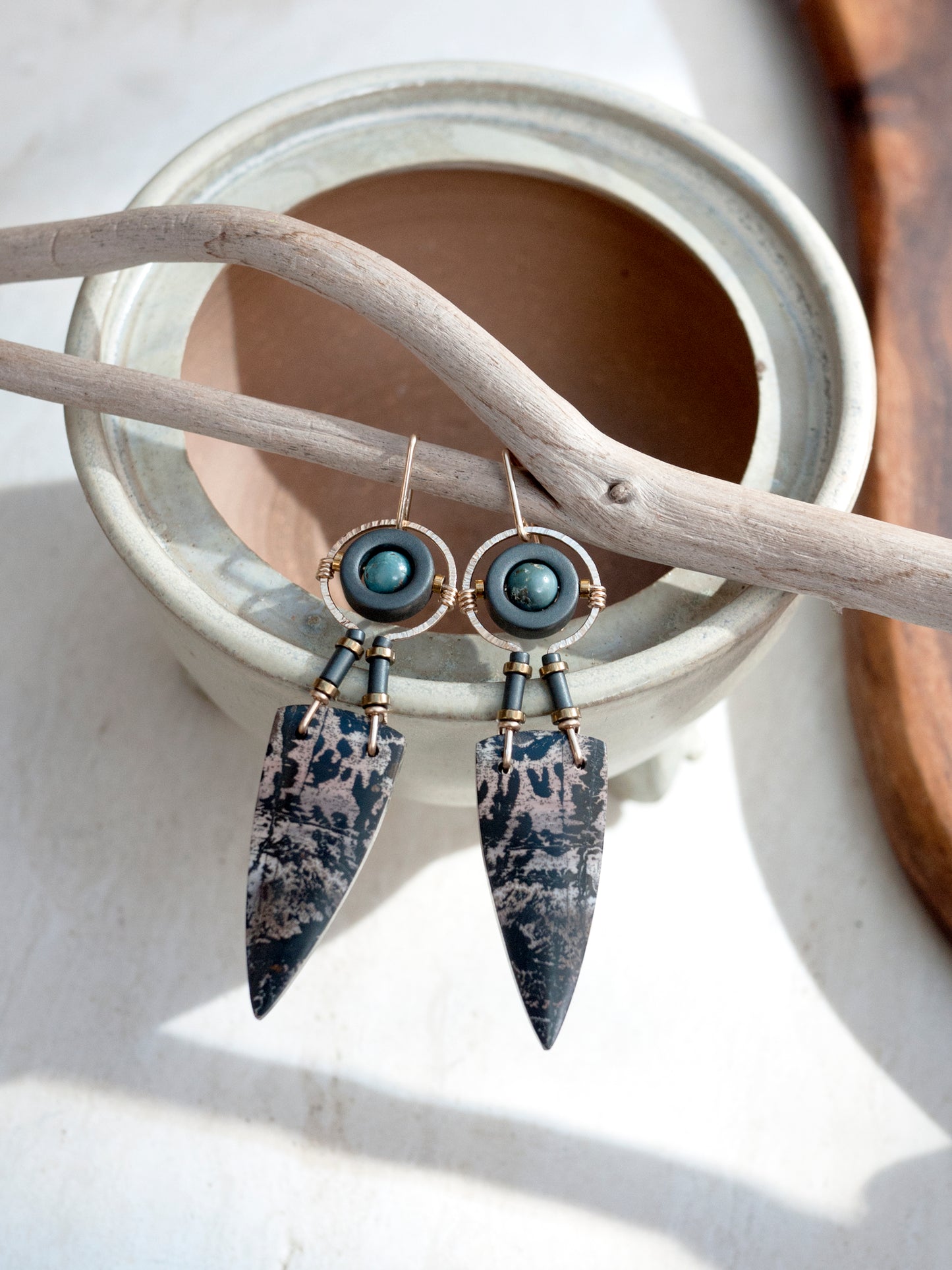 Dendrite Marble Spear Dangle Earrings