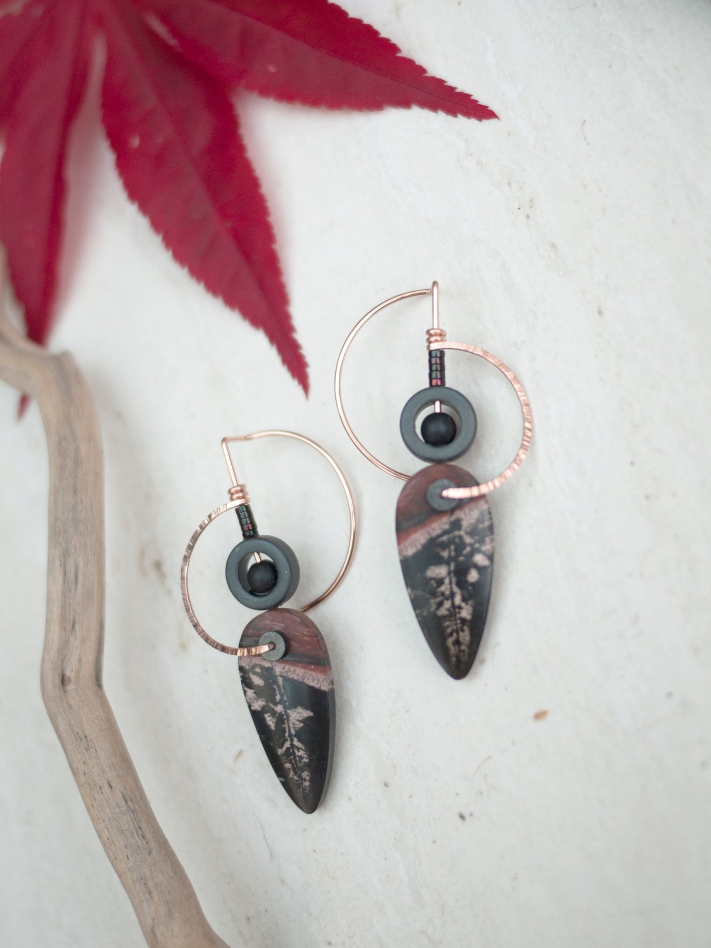Dendrite Marble Circle Motif Earrings