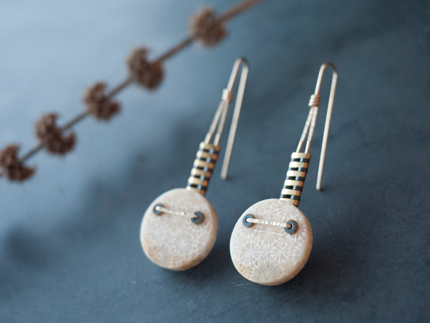 Fossilized Coral Drop Earrings