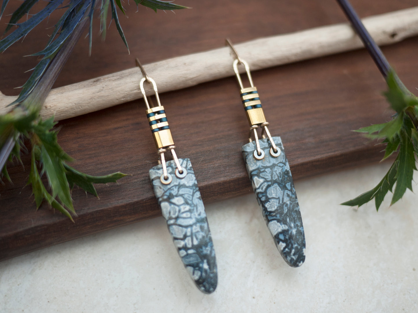 Fossilized Palmwood Drop Earrings