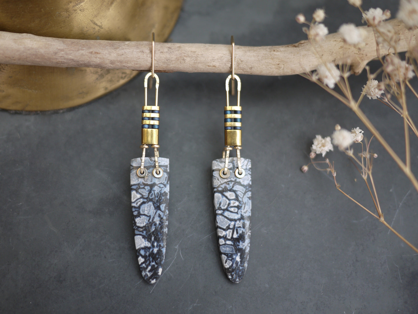 Fossilized Palmwood Drop Earrings