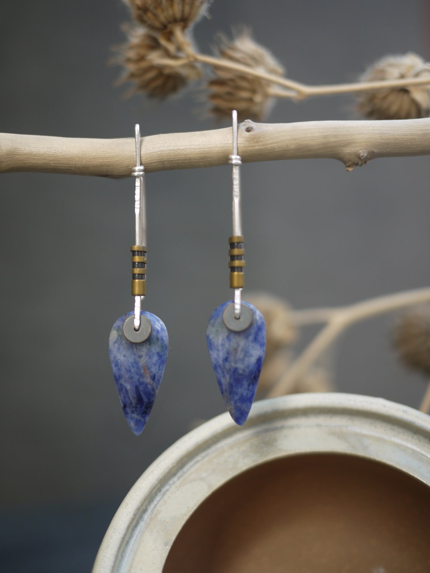 Inverted Lapis Teardrop Earrings