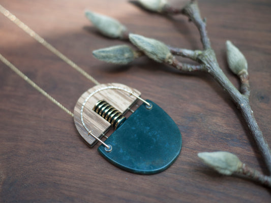 Wood and Moss Agate Statement Necklace