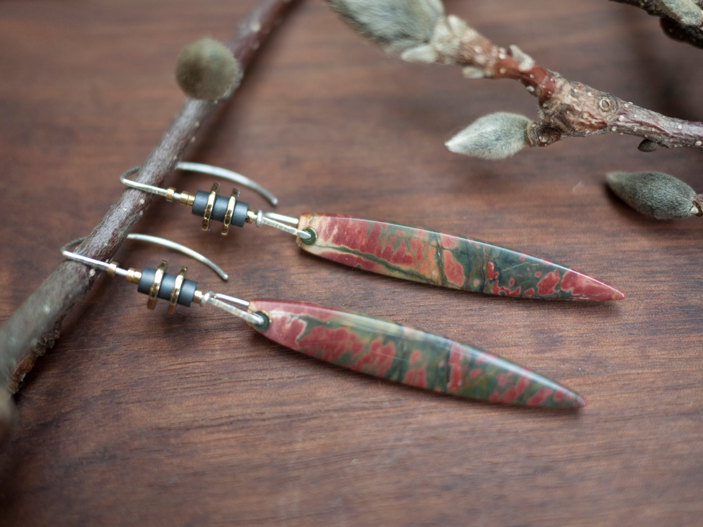 Long Spear Picasso Jasper Drop Earrings