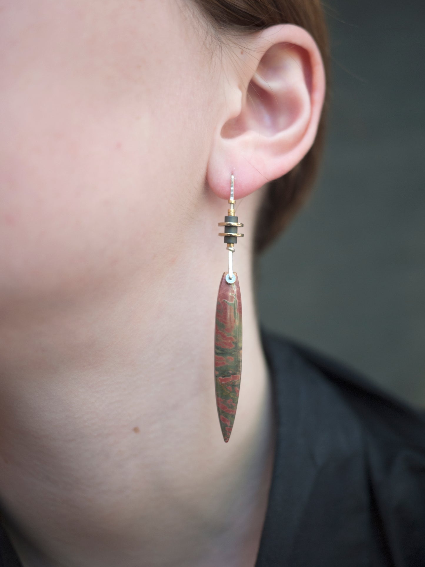Long Spear Picasso Jasper Drop Earrings