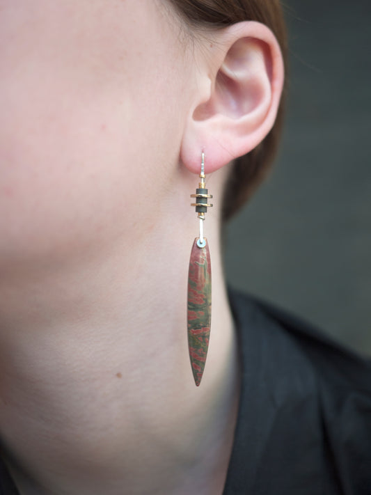 Long Spear Picasso Jasper Drop Earrings