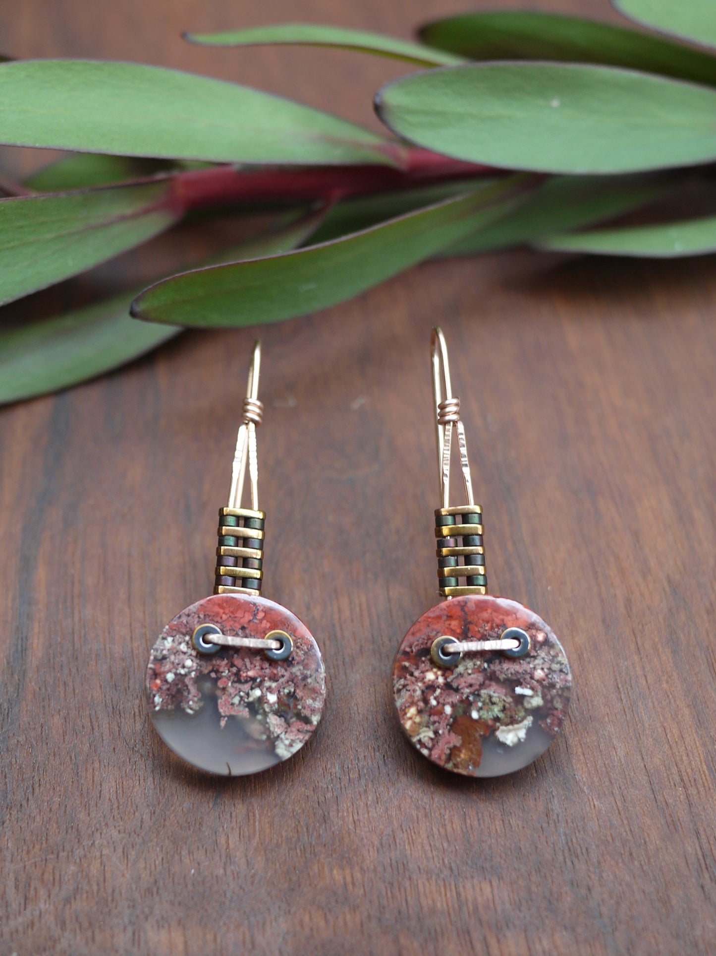 Red Moss Agate Dangle Earrings