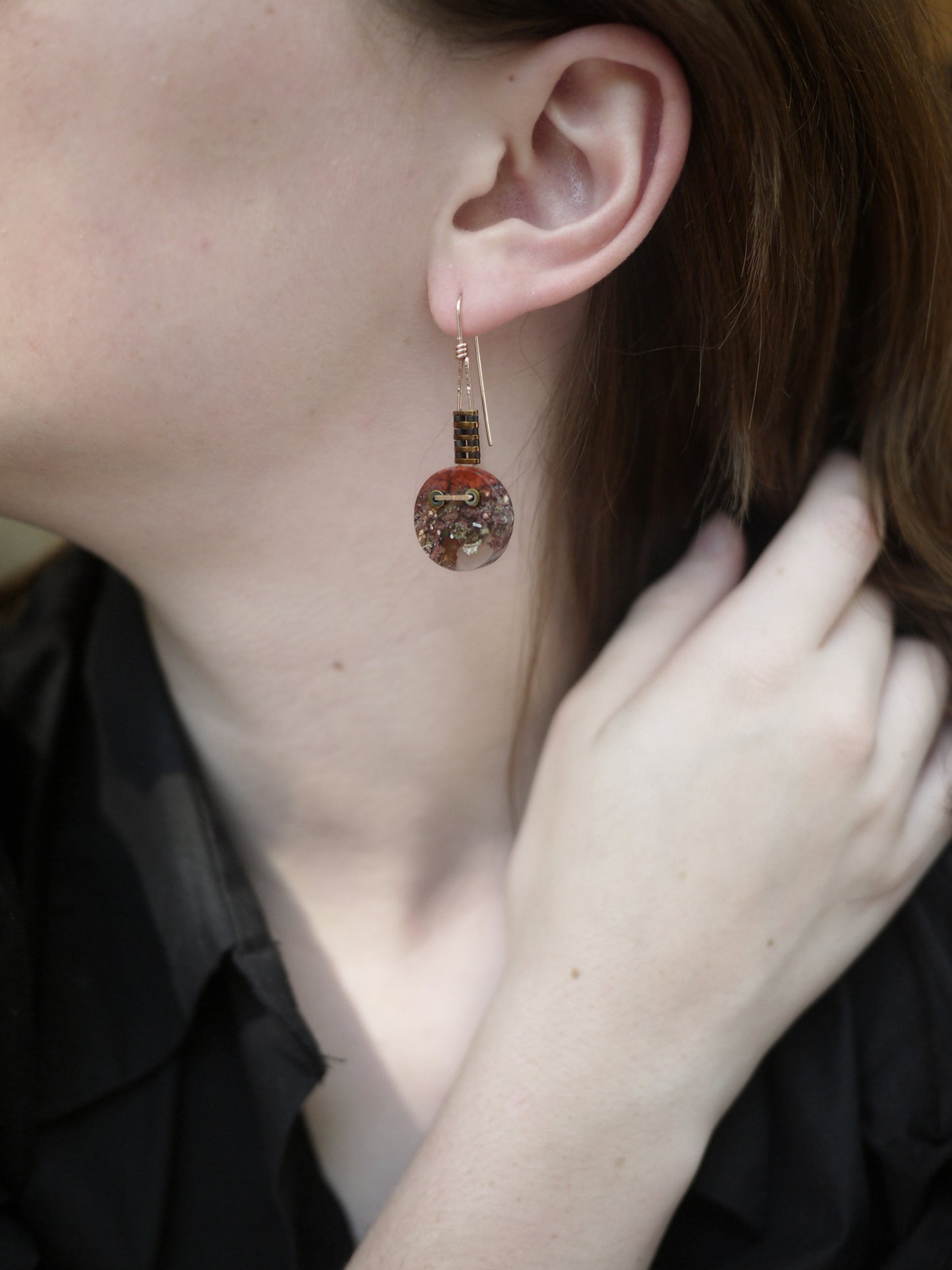 Red Moss Agate Dangle Earrings