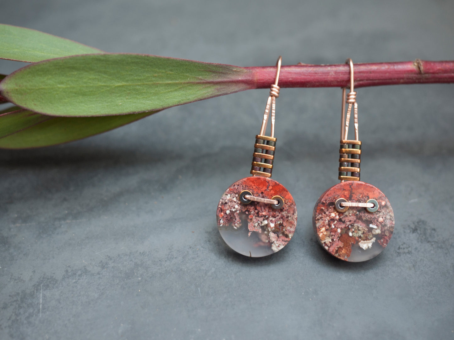 Red Moss Agate Dangle Earrings