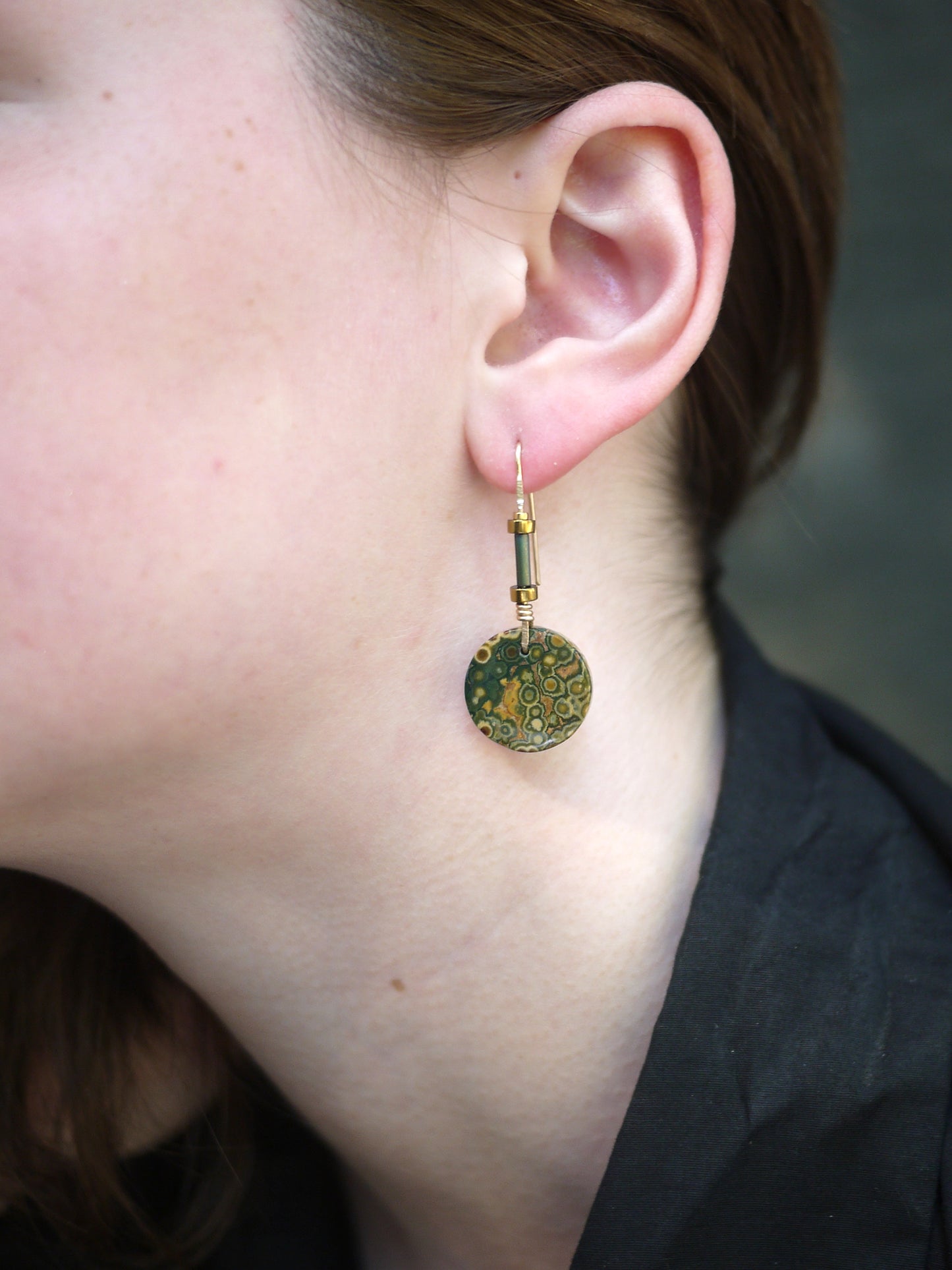Green Ocean Jasper Circle Earrings
