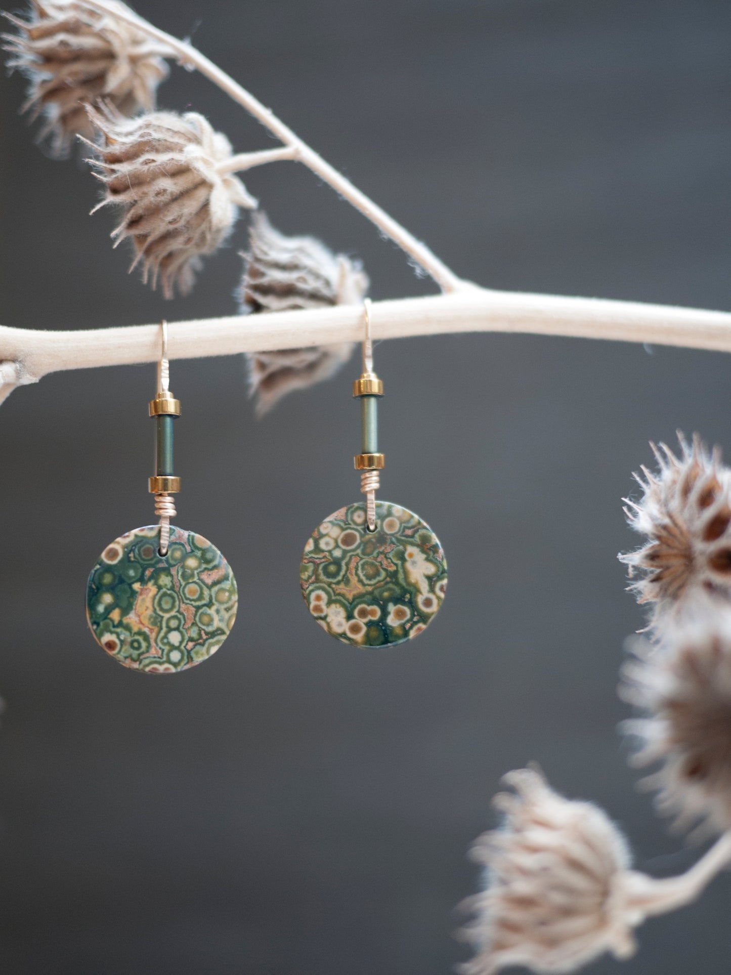 Green Ocean Jasper Circle Earrings