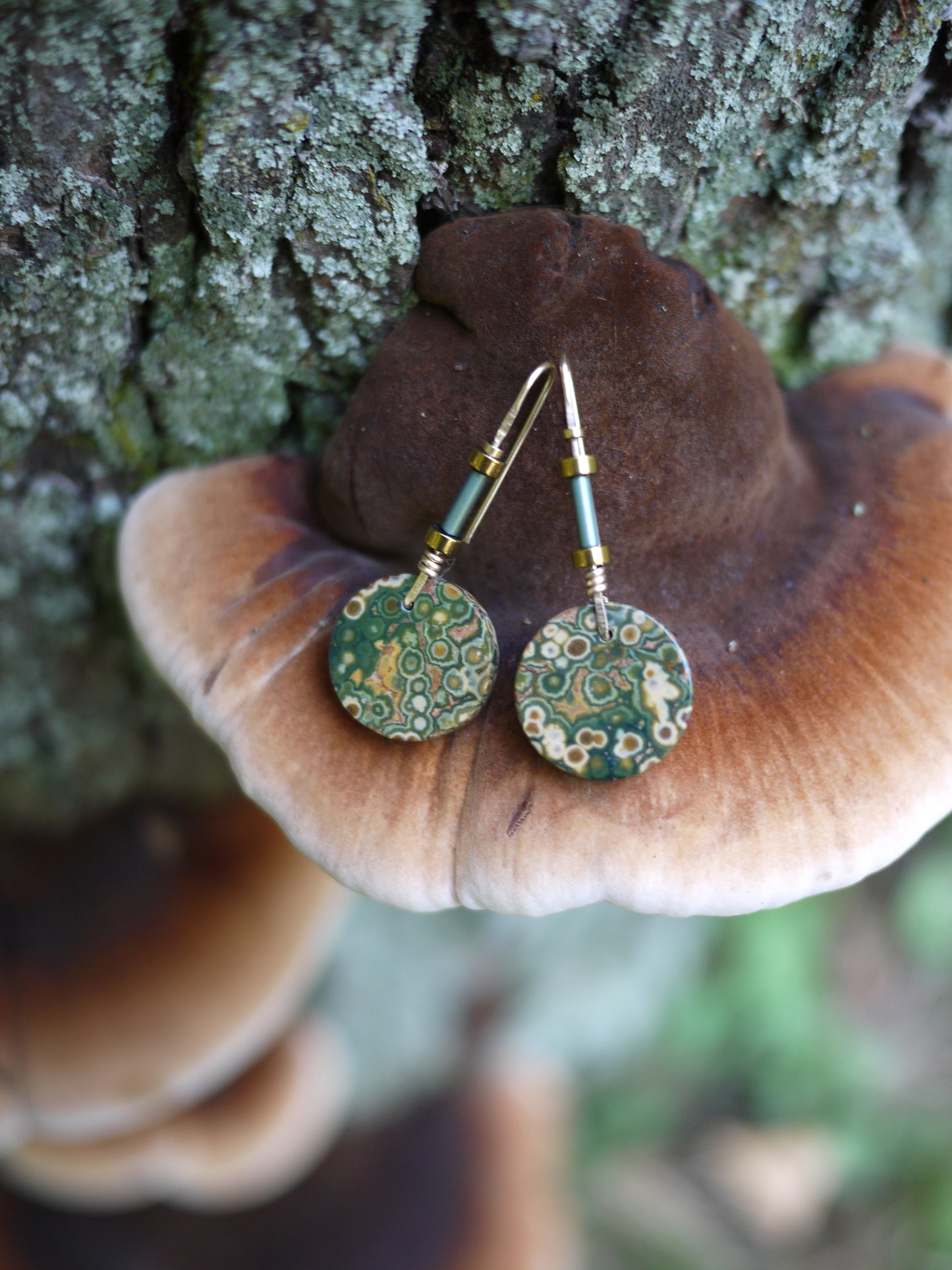 Green Ocean Jasper Circle Earrings