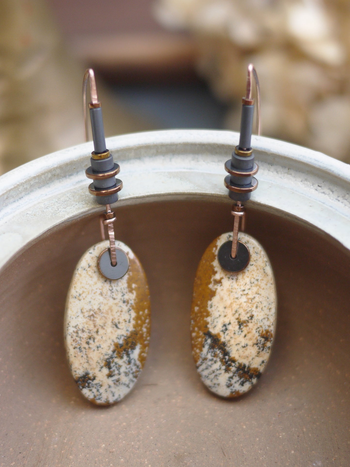 Oval Picture Jasper Drop Earrings