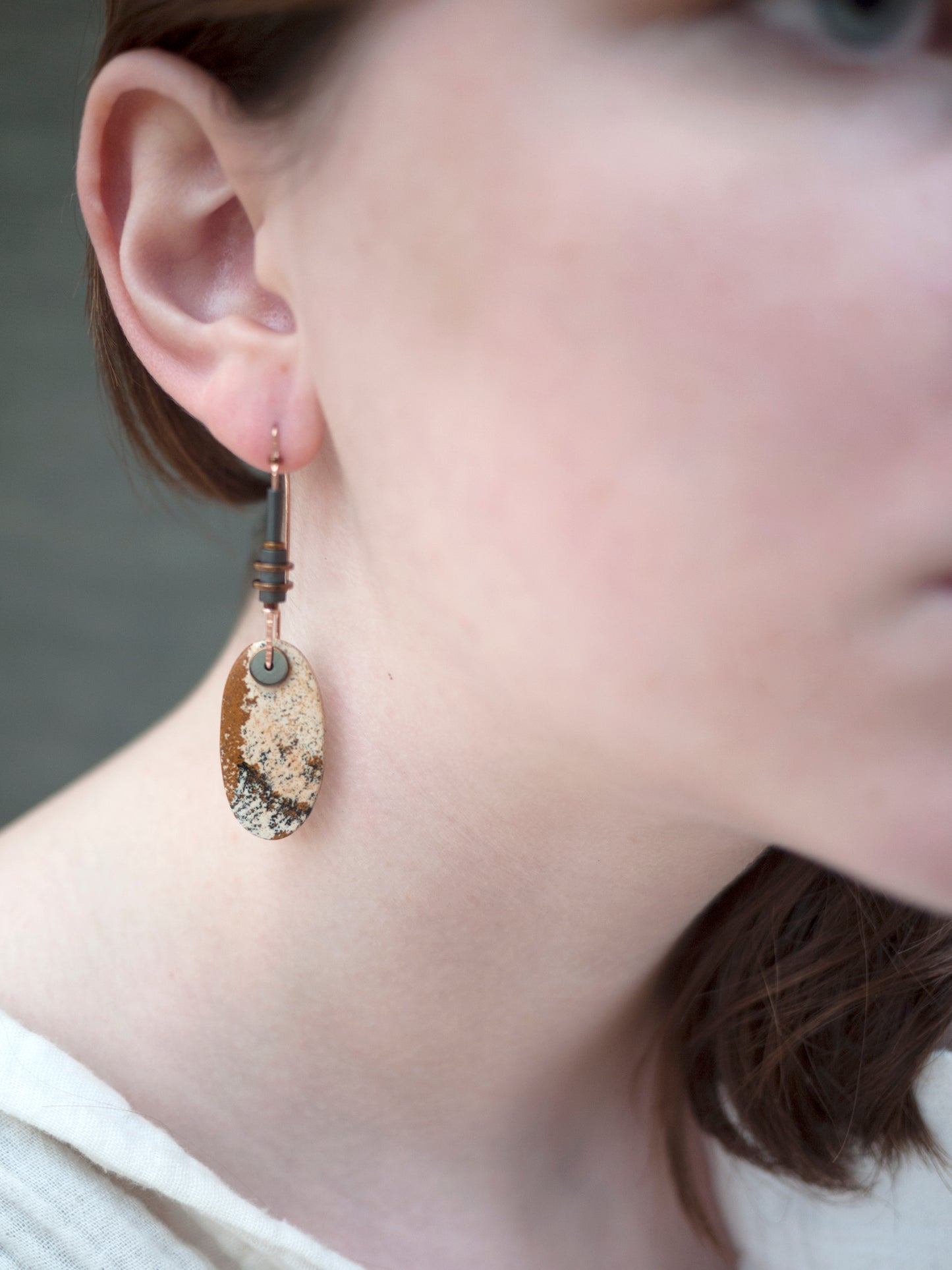 Oval Picture Jasper Drop Earrings