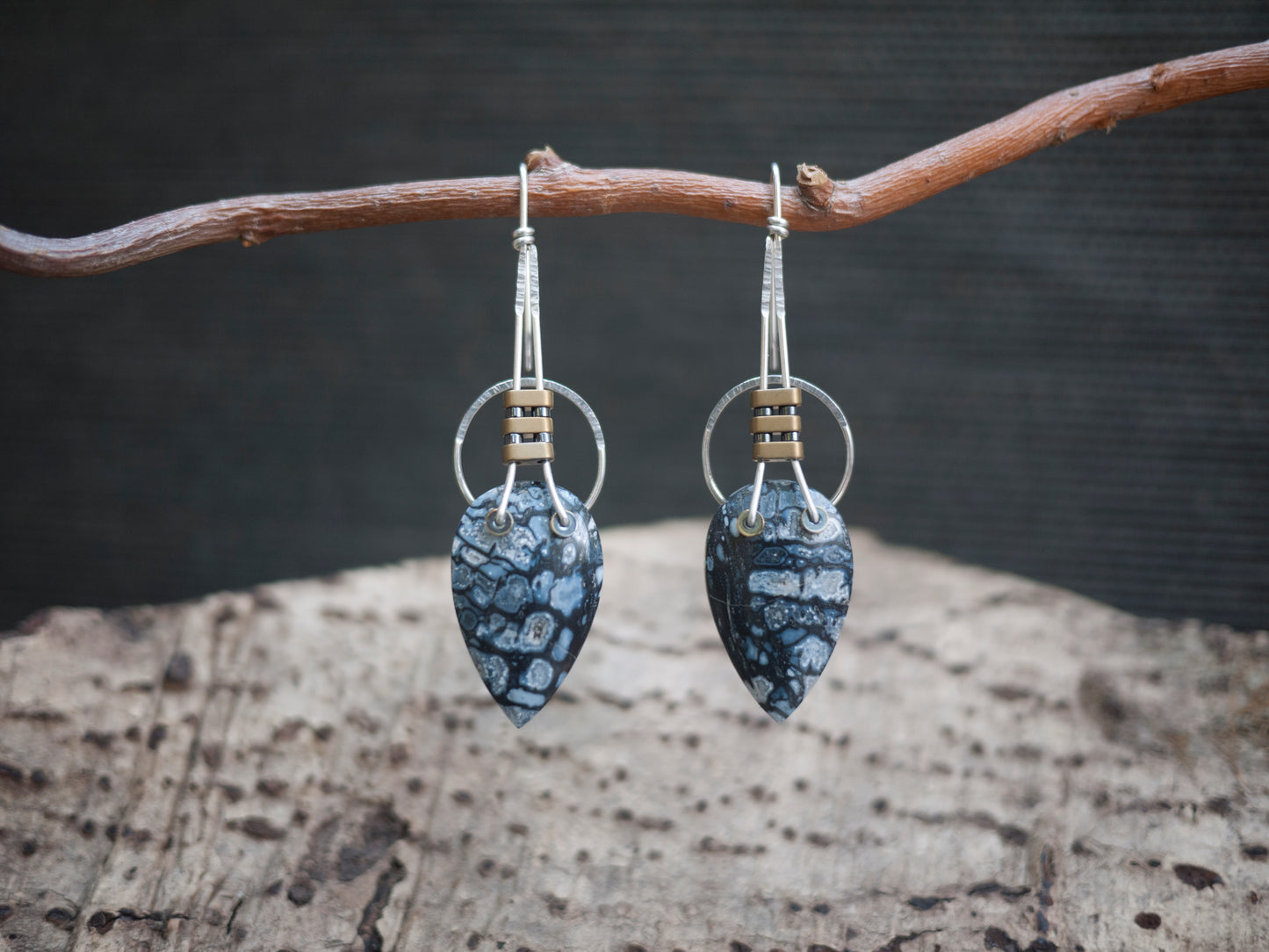 Sterling Silver Fossilized Palmwood Earrings