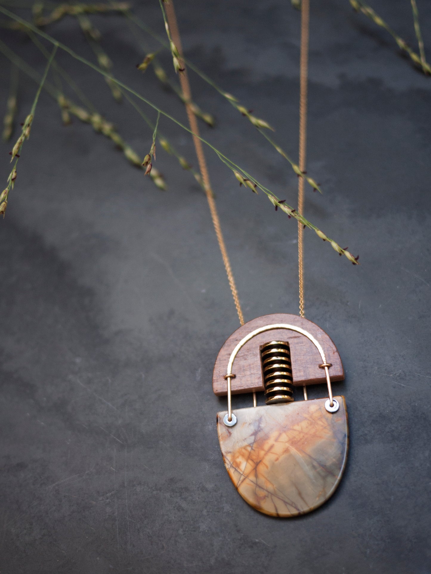 Picasso Stone and Wood Statement Necklace